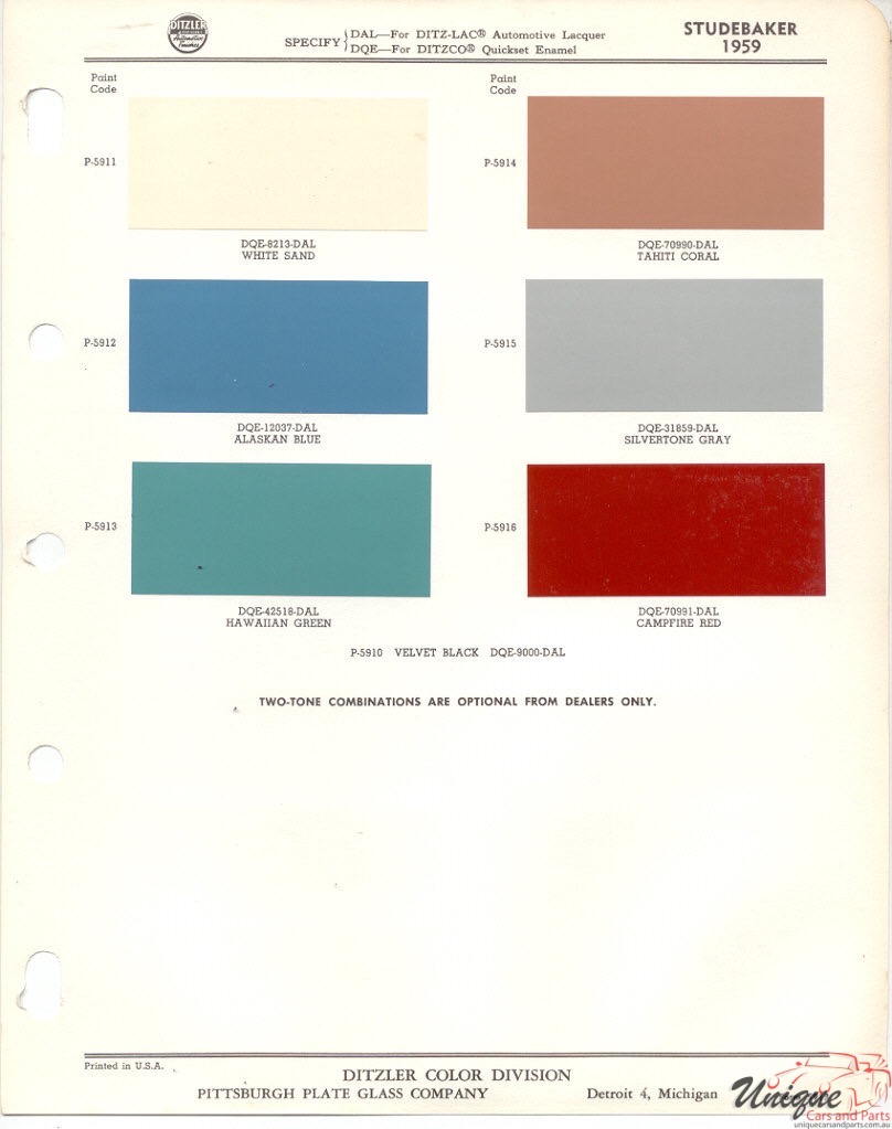 1959 Studebaker Paint Charts PPG 1